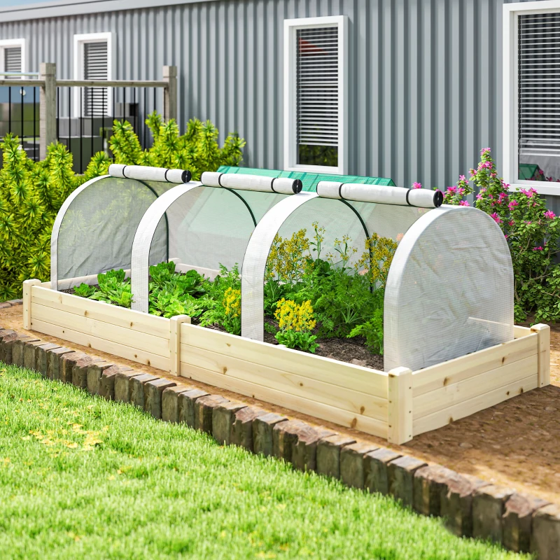 Outsunny 9.7' L x 3' W x 2.5' H Portable Tunneled Greenhouse with 3 Zippered Doors, Water/UV Fighting PE Cover, White