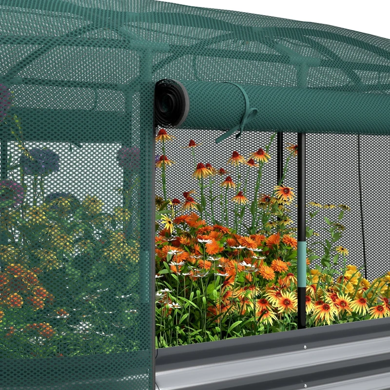 Outsunny Galvanized Raised Garden Bed with Crop Cage and Watering System, 6' x 3' Outdoor Planter Box, Dark Grey