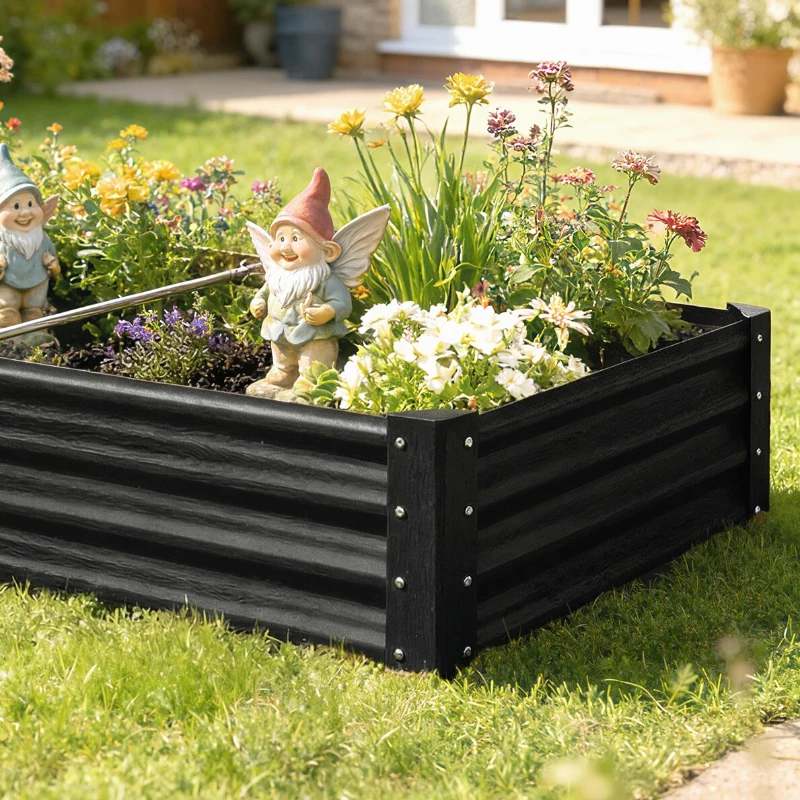 Outsunny Galvanized Garden Beds with Open Bottom, Outdoor Planter Box for Herbs Vegetables, 6 x 3 x 1ft, Black
