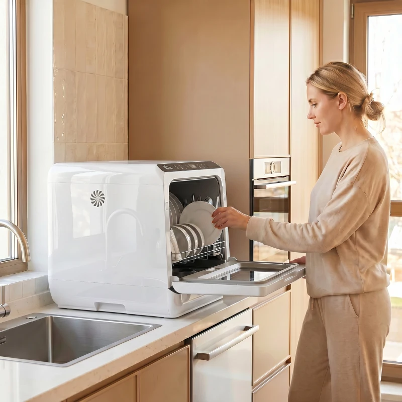 HOMCOM Countertop Dishwasher, Portable Mini Dishwasher with 1.6 Gal Built-in Water Tank, 5 Washing Programs, Air-Dry Function