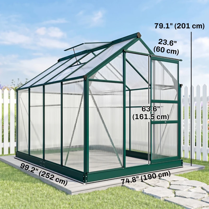 Outsunny 6.2' x 8.3' x 6.6' Clear Polycarbonate Greenhouse, Large Walk-In Green House w/ Slide Door