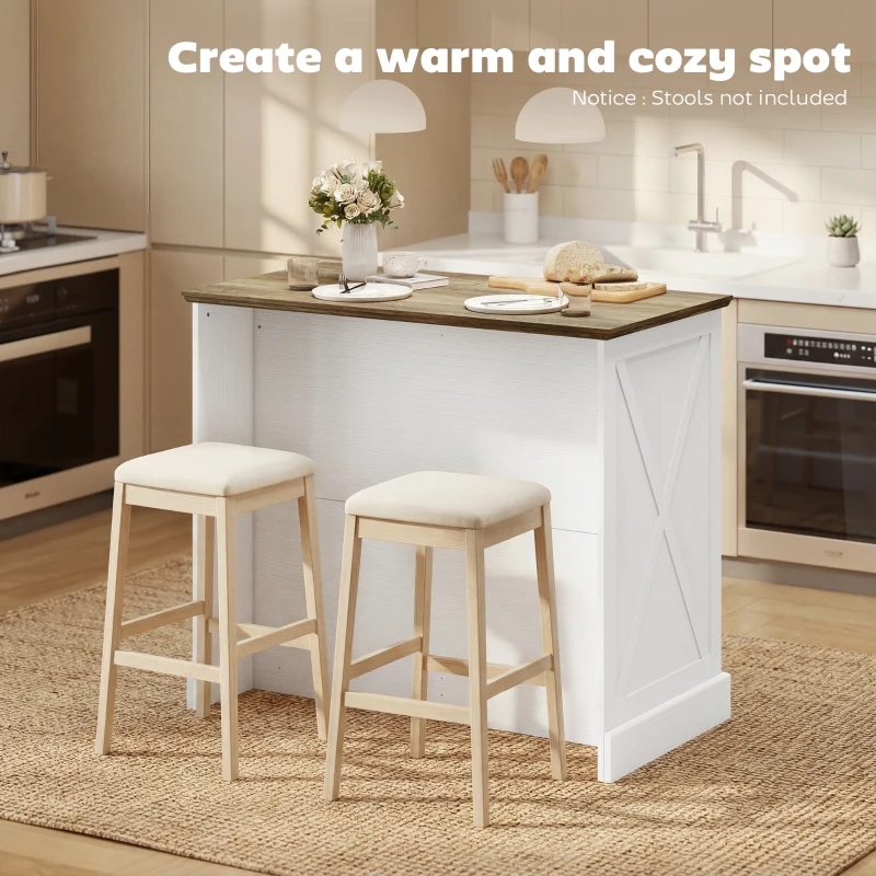 HOMCOM Kitchen Island with Sitting Space, Sideboard Cabinet with 2 Drawers and 2 Adjustable Shelves for Dining Room, White