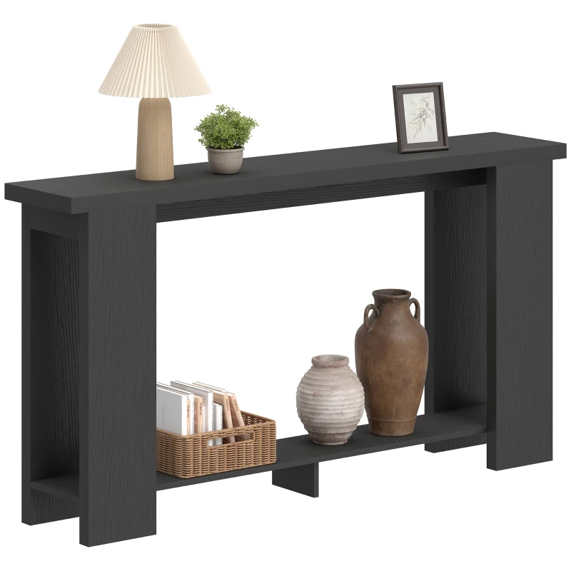 HOMCOM Farmhouse Console Table, 63" Narrow Entryway Table with Thickened Tabletop for Living Room, Hallway, Distressed Black