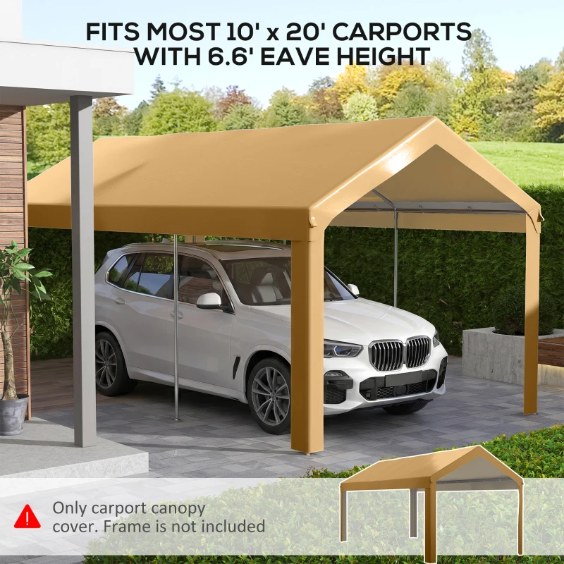 Outsunny 10 x 20ft Carport Roof, UV Resistant Canopy Replacement, Fits 84C-378V00 and 84C-206 Series, Beige