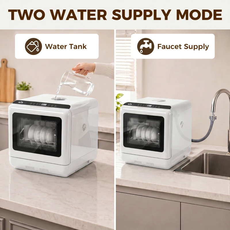 HOMCOM Countertop Dishwasher, Portable Mini Dishwasher with 1.6 Gal Built-in Water Tank, 5 Washing Programs, Air-Dry Function