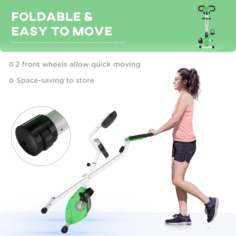 Soozier Foldable Indoor Stationary Bike with 8 Levels of Magnetic Resistance, Exercise Bike for Cardio Workout, Green