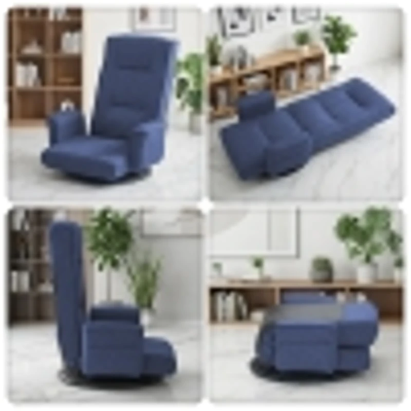 Swivel Floor Chair with 14-Angle Adjustable Backrest, Versatile Floor Lounger for Gaming, Meditation, and TV Watching, 18"L x 18.5"W x 30.5"H, Blue