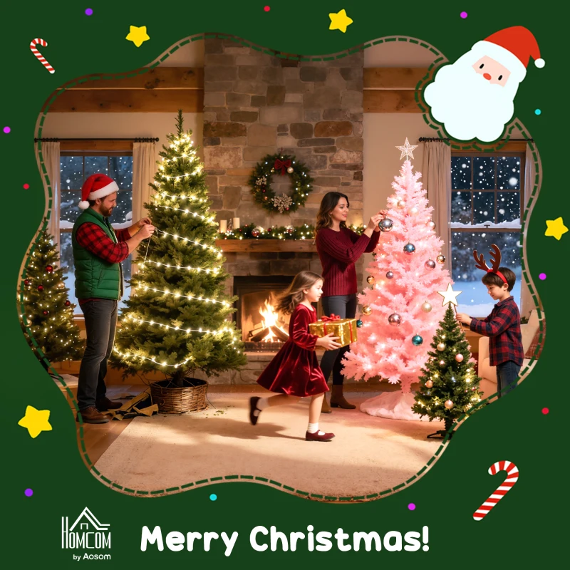 HOMCOM 7 ft Whimsical Christmas Tree, Pencil Xmas Tree with Red Ball, Metal Base, Prelit with 250 LED Lights