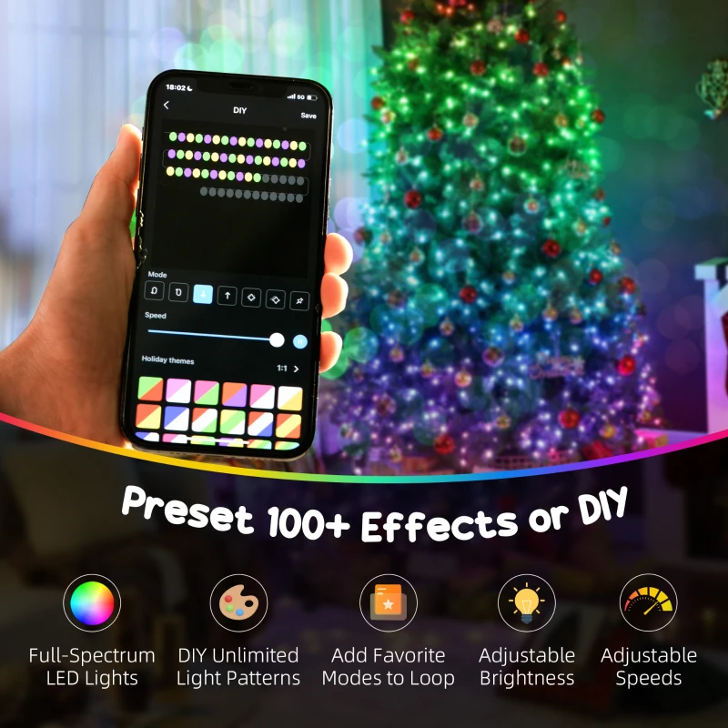 HOMCOM 7.5ft Prelit Christmas Tree with Full-Spectrum LEDs, Smart App Control, Wide Full Hinged Xmas Tree, Easy Assembly