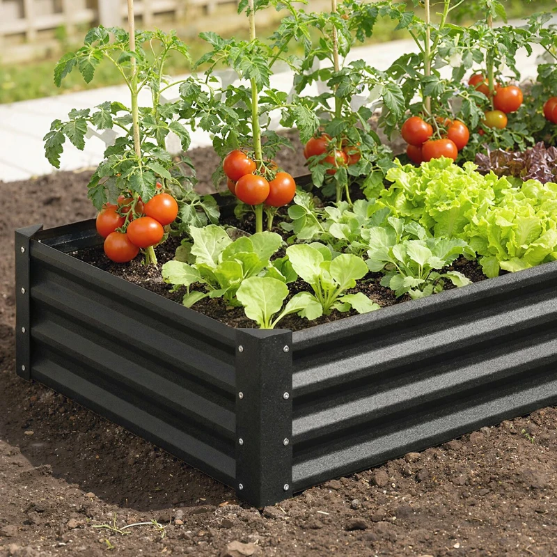 Outsunny Galvanized Garden Beds with Open Bottom, Outdoor Planter Box for Herbs Vegetables, 6 x 3 x 1ft, Black