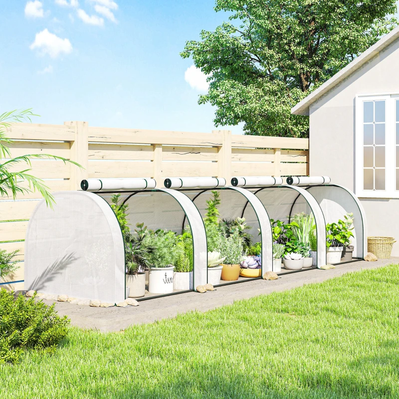 Outsunny 13' L x 3' W x 2.5' H Portable Tunneled Greenhouse with 4 Zippered Doors, Water/UV Fighting PE Cover, White