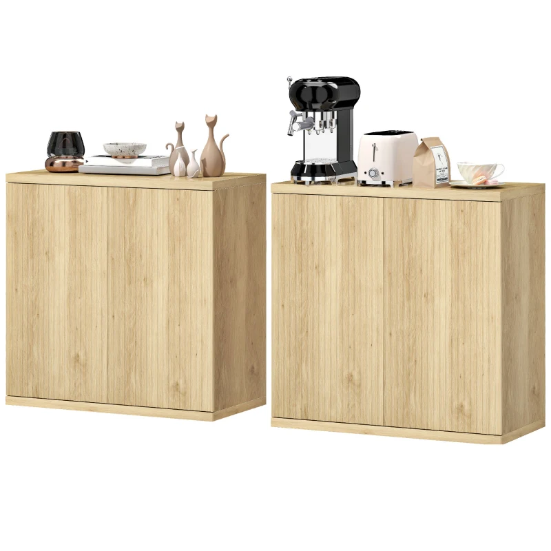 HOMCOM Sideboard Buffet Cabinet Set of 2, Kitchen Cabinet with Soft-Close Door and Adjustable Shelves for Living Room, Oak