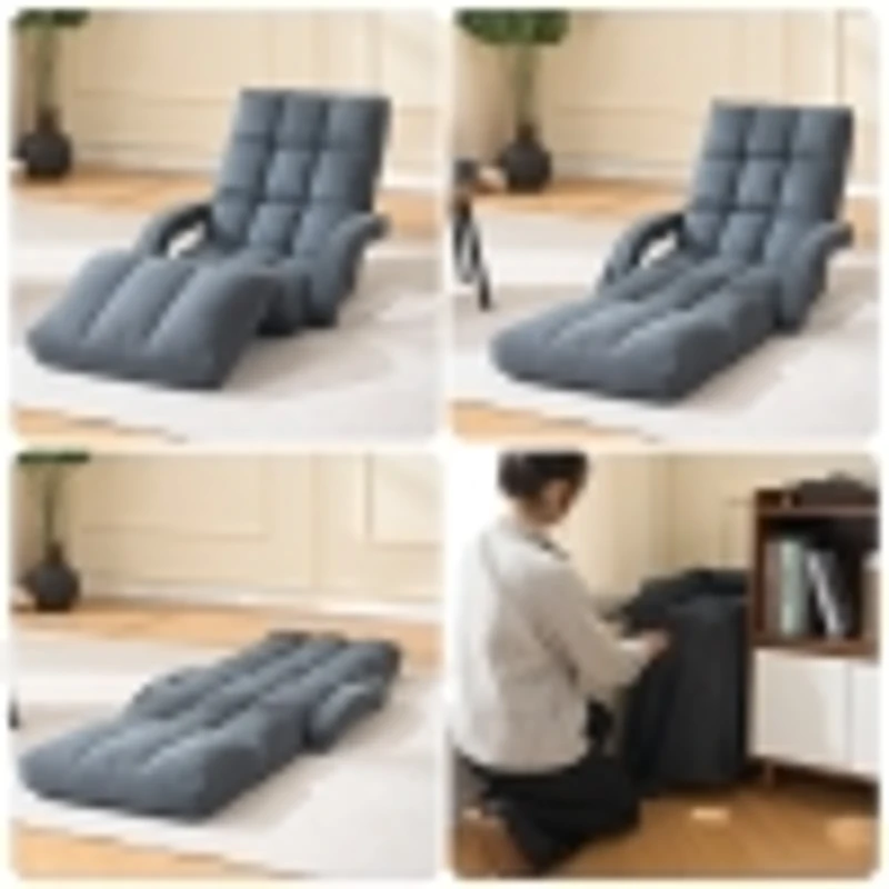 Swivel Gaming Chair with Adjustable Footrest, Ideal Floor Lounger for Living Room, Bedroom, or Gaming Setup, 20.5"L x 39.5"W x 26"H, Gray