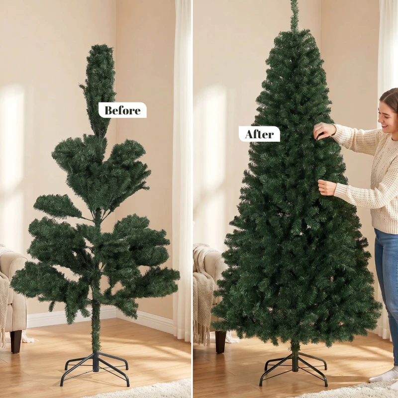 HOMCOM 7.5 ft Artificial Christmas Tree, Norway Spruce Tree, Hinged Xmas Tree with Metal Stand