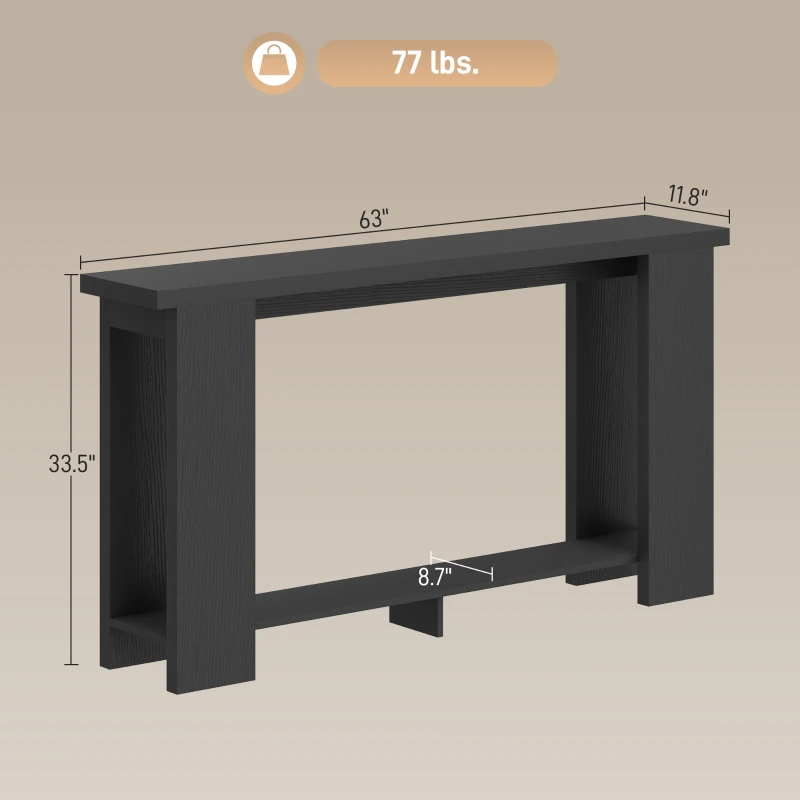 HOMCOM Farmhouse Console Table, 63" Narrow Entryway Table with Thickened Tabletop for Living Room, Hallway, Distressed Black