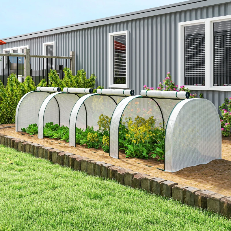 Outsunny 13' L x 3' W x 2.5' H Portable Tunneled Greenhouse with 4 Zippered Doors, Water/UV Fighting PE Cover, White