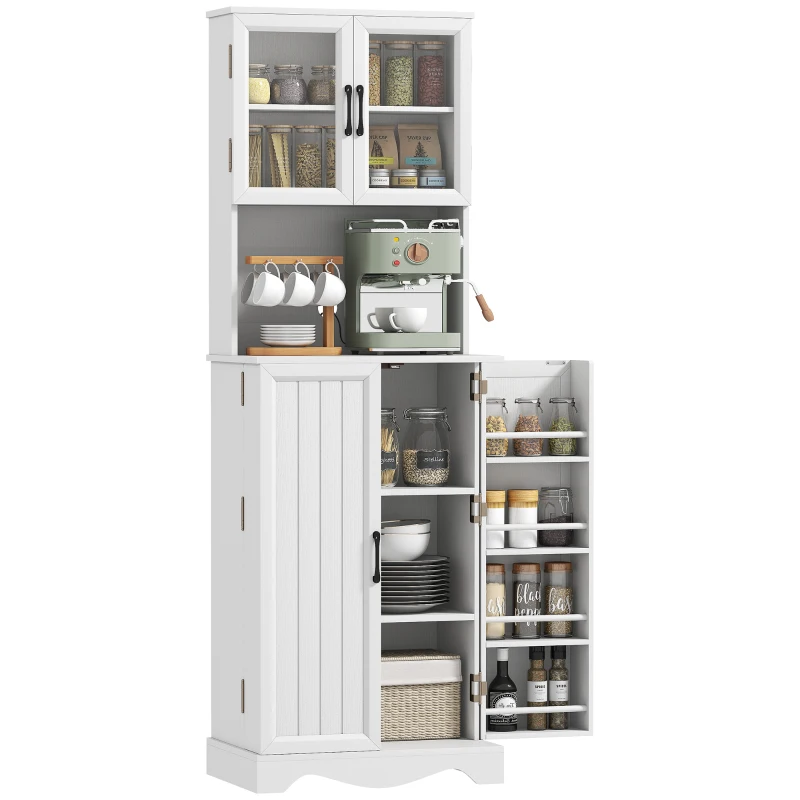 HOMCOM 71" Kitchen Pantry Cabinet, Freestanding Kitchen Hutch with 8 Door Shelves, Adjustable Shelf and Acrylic Doors, White