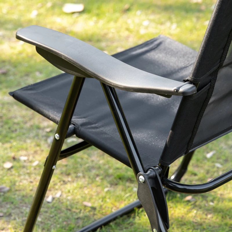 Outsunny Set of 4 Folding Patio Chairs, Camping Chairs with Adjustable Sling Back, Removable Headrest, Armrest for Garden, Backyard, Lawn, Black