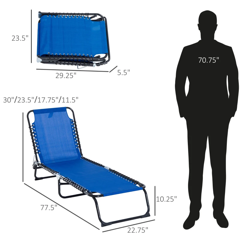 Outsunny Set of 2 Folding Chaise Lounge Chairs, Outdoor Sun Tanning Chairs with Reclining Back, Blue