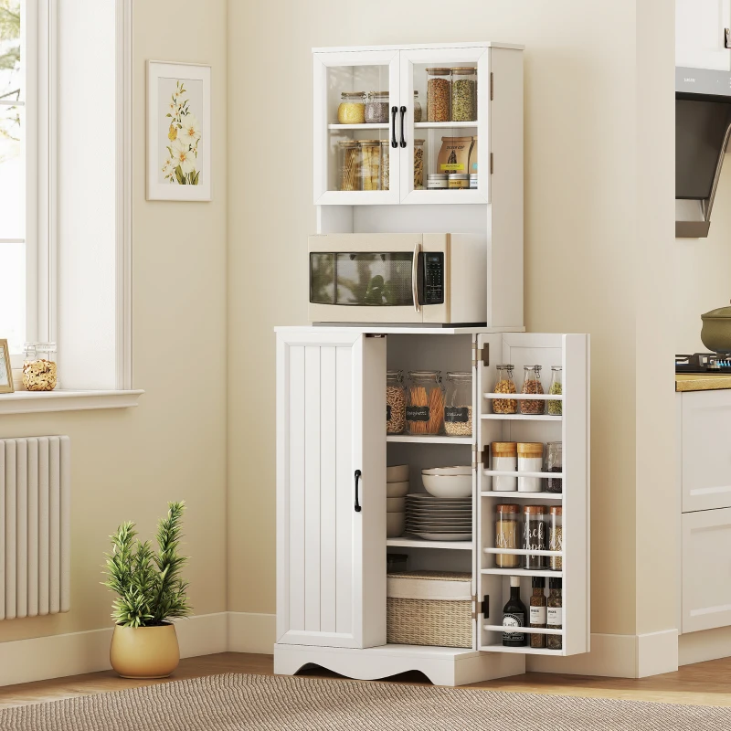 HOMCOM 71" Kitchen Pantry Cabinet, Freestanding Kitchen Hutch with 8 Door Shelves, Adjustable Shelf and Acrylic Doors, White