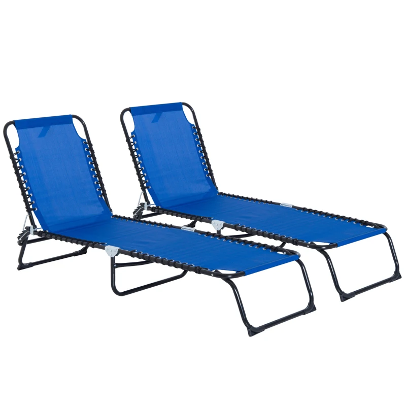 Outsunny Set of 2 Folding Chaise Lounge Chairs, Outdoor Sun Tanning Chairs with Reclining Back, Blue
