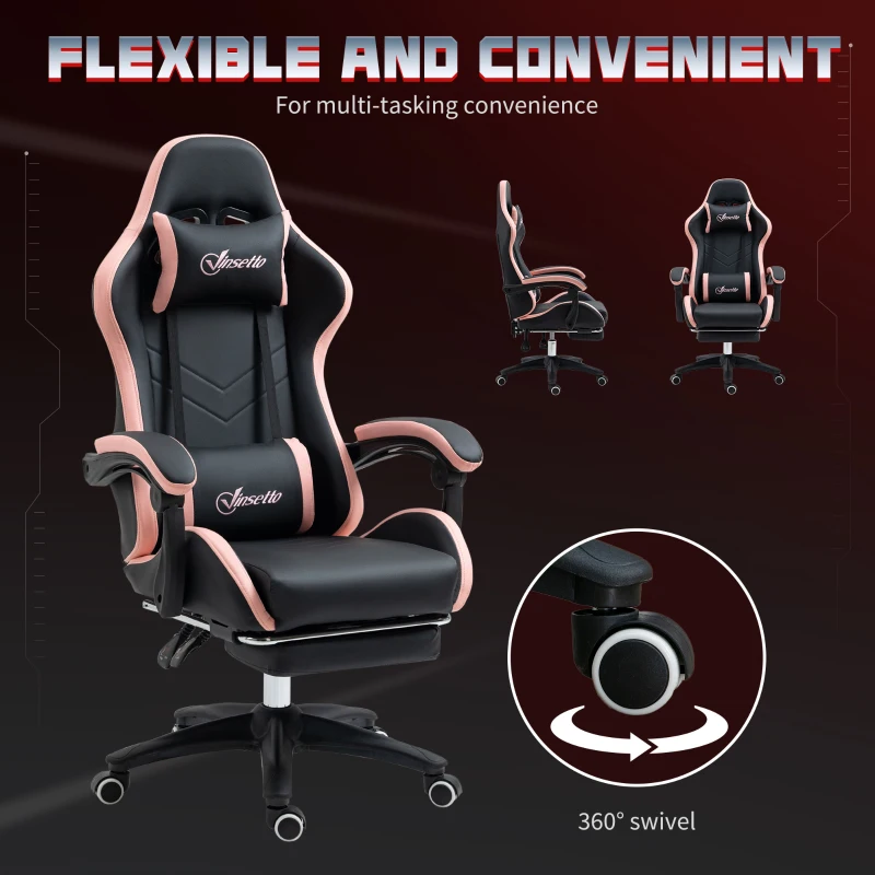 Vinsetto Computer Gaming Chair, PU Leather Office Desk Chair with Footrest, Swivel Wheels, 135° Reclining Back, Black