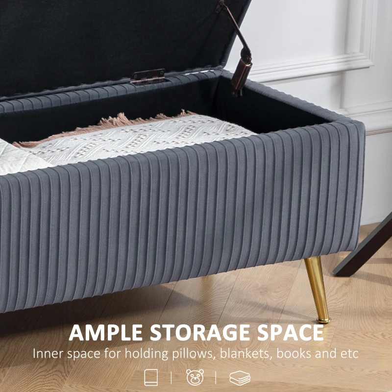 HOMCOM Storage Ottoman Bench, 43 Inch Large Storage Chest with Steel Legs and Padded Seat, Foot Rest, Load 485 lbs, Dark Grey