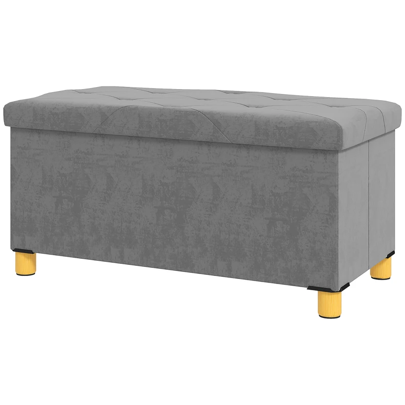 HOMCOM Storage Ottoman Bench, Velvet Upholstered Foldable Ottoman Footrest, Foot Stool with Wood Legs for Living Room, Bedroom