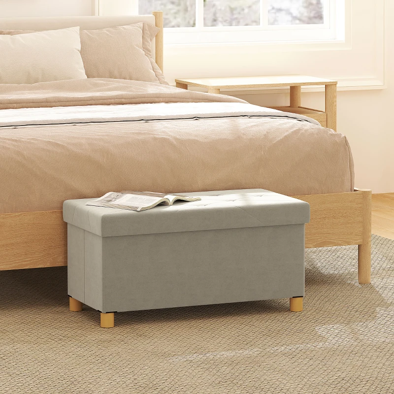 HOMCOM Storage Ottoman Bench, Velvet Upholstered Foldable Ottoman Footrest, Foot Stool with Wood Legs for Living Room, Bedroom