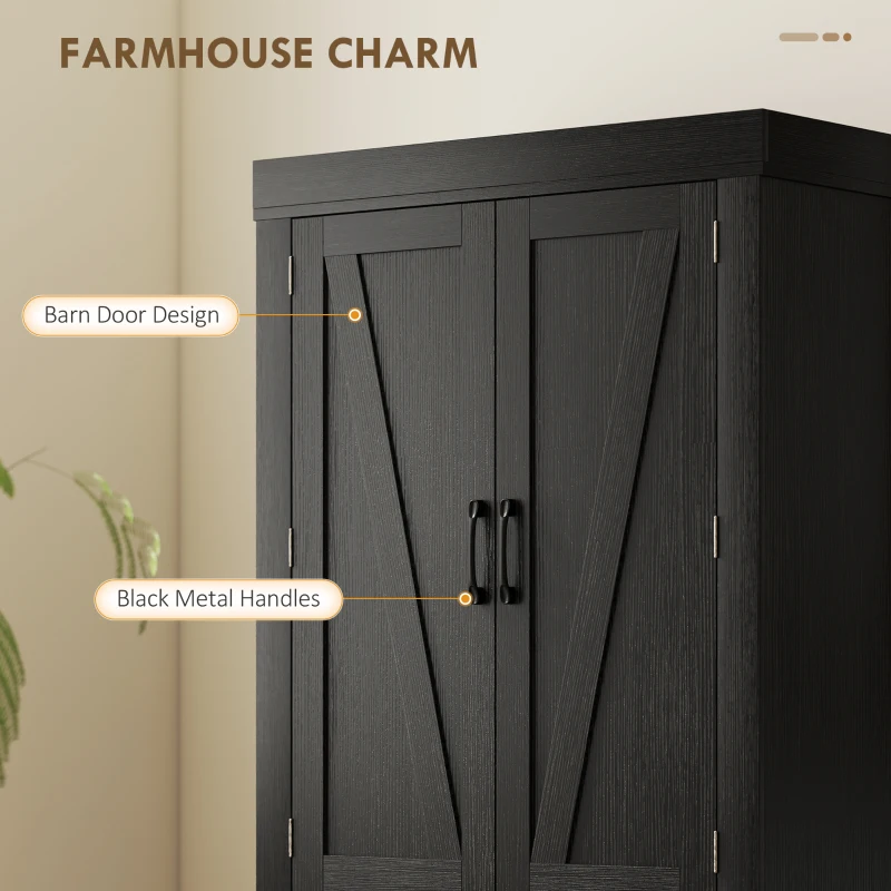 HOMCOM 72" Kitchen Pantry Cabinet, Farmhouse Kitchen Storage Cabinet with 4 Barn Doors, 6 Door Shelves, Drawer, Black