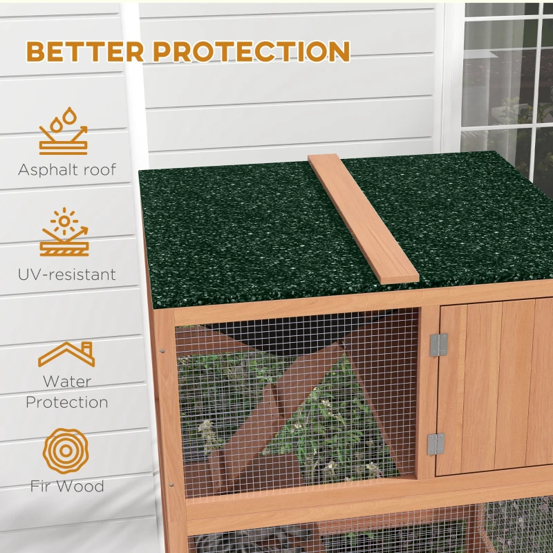 PawHut 2 Piece Wooden Catio, Cat Enclosure House with Hammock, Wheels, Platforms Ramps, Weather Protection Asphalt Roof
