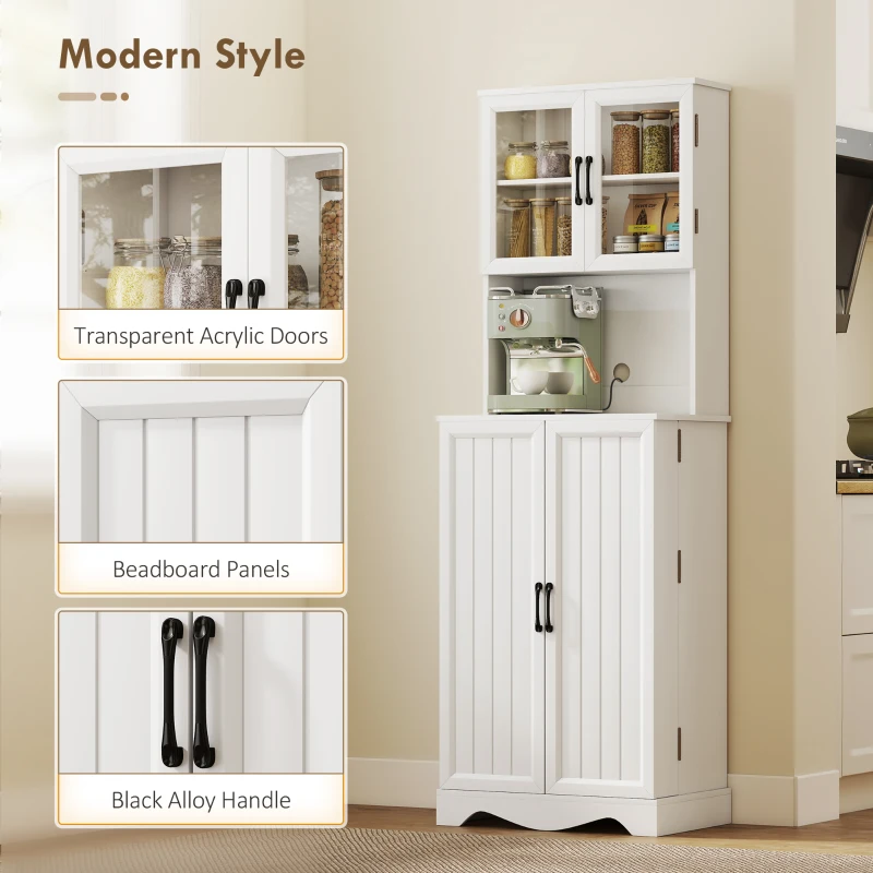 HOMCOM 71" Kitchen Pantry Cabinet, Freestanding Kitchen Hutch with 8 Door Shelves, Adjustable Shelf and Acrylic Doors, White