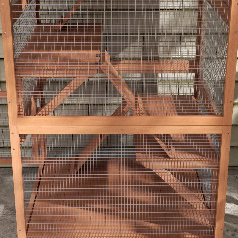 PawHut 2 Piece Wooden Catio, Cat Enclosure House with Hammock, Wheels, Platforms Ramps, Weather Protection Asphalt Roof