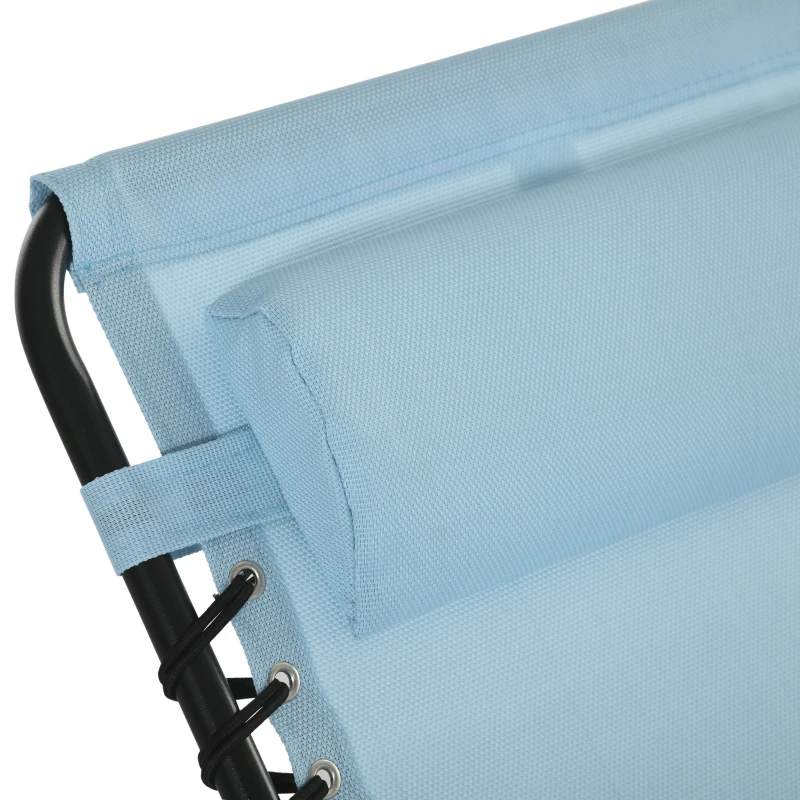 Outsunny Set of 2 Folding Chaise Lounge Chairs, Outdoor Sun Tanning Chairs with Reclining Back, Light Blue