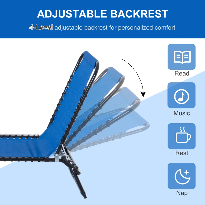 Outsunny Set of 2 Folding Chaise Lounge Chairs, Outdoor Sun Tanning Chairs with Reclining Back, Blue