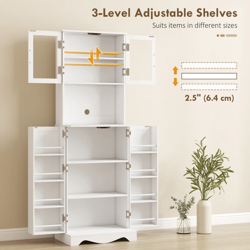 HOMCOM 71" Kitchen Pantry Cabinet, Freestanding Kitchen Hutch with 8 Door Shelves, Adjustable Shelf and Acrylic Doors, White