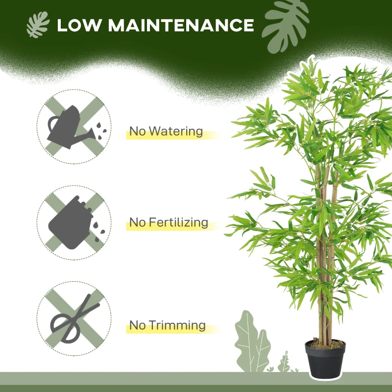 Outsunny Artificial Bamboo Tree Set of 2, 5ft Fake Tree with Realistic Leaf and Natural Trunk, Decorative Plant in Nursery