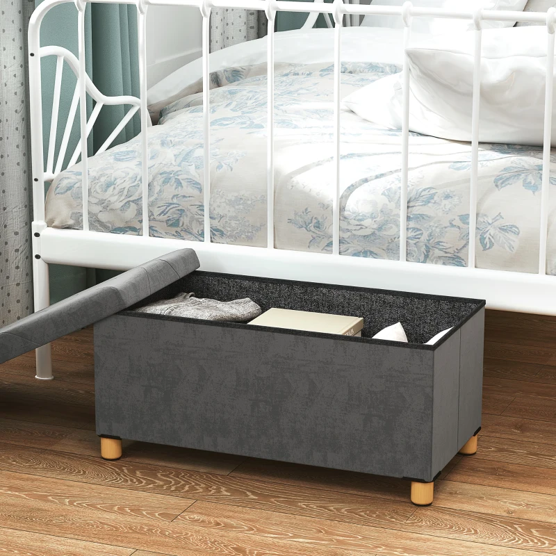 HOMCOM Storage Ottoman Bench, Velvet Upholstered Foldable Ottoman Footrest, Foot Stool with Wood Legs for Living Room, Bedroom