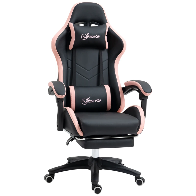 Vinsetto Computer Gaming Chair, PU Leather Office Desk Chair with Footrest, Swivel Wheels, 135° Reclining Back, Black