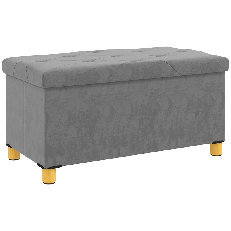 HOMCOM Storage Ottoman Bench, Velvet Upholstered Foldable Ottoman Footrest, Foot Stool with Wood Legs for Living Room, Bedroom