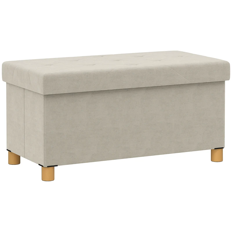HOMCOM Storage Ottoman Bench, Velvet Upholstered Foldable Ottoman Footrest, Foot Stool with Wood Legs for Living Room, Bedroom