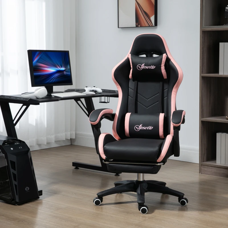 Vinsetto Computer Gaming Chair, PU Leather Office Desk Chair with Footrest, Swivel Wheels, 135° Reclining Back, Black
