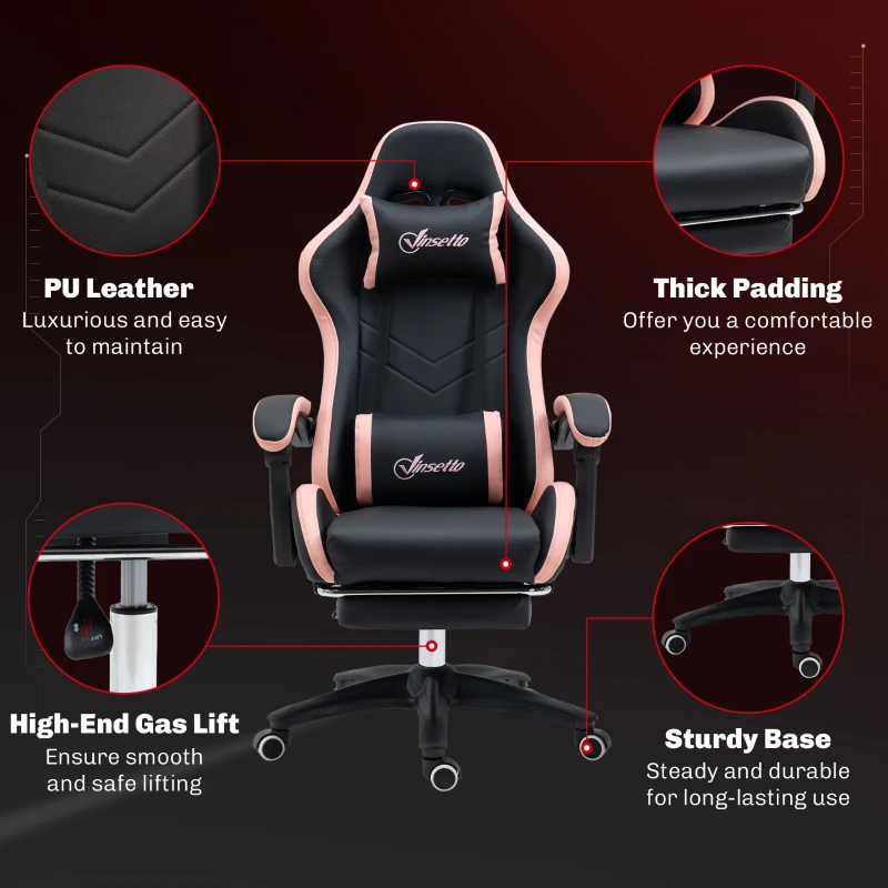 Vinsetto Computer Gaming Chair, PU Leather Office Desk Chair with Footrest, Swivel Wheels, 135° Reclining Back, Black