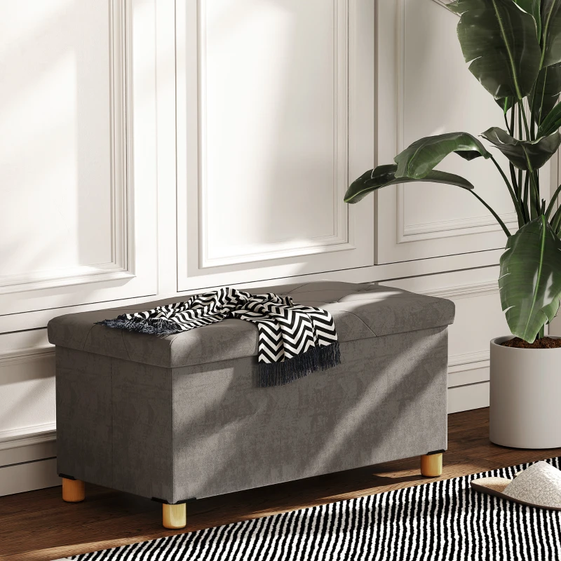 HOMCOM Storage Ottoman Bench, Velvet Upholstered Foldable Ottoman Footrest, Foot Stool with Wood Legs for Living Room, Bedroom