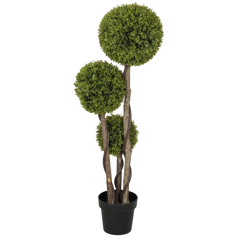 HOMCOM 45 Inch Potted Fake Plant, Artificial Boxwood Topiary Tree, Triple Ball Tree for Indoor and Outdoor, Green