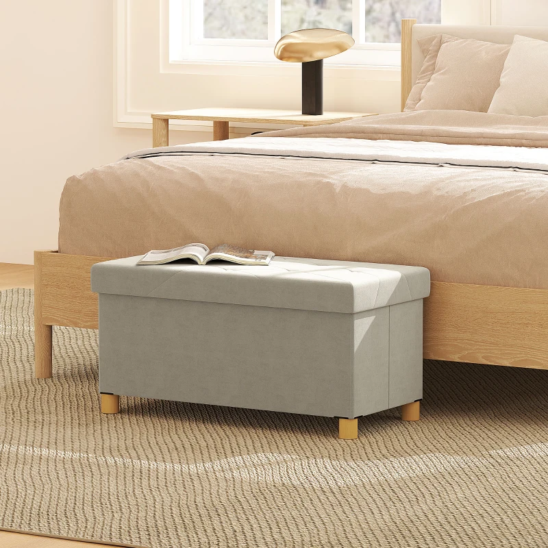 HOMCOM Storage Ottoman Bench, Velvet Upholstered Foldable Ottoman Footrest, Foot Stool with Wood Legs for Living Room, Bedroom