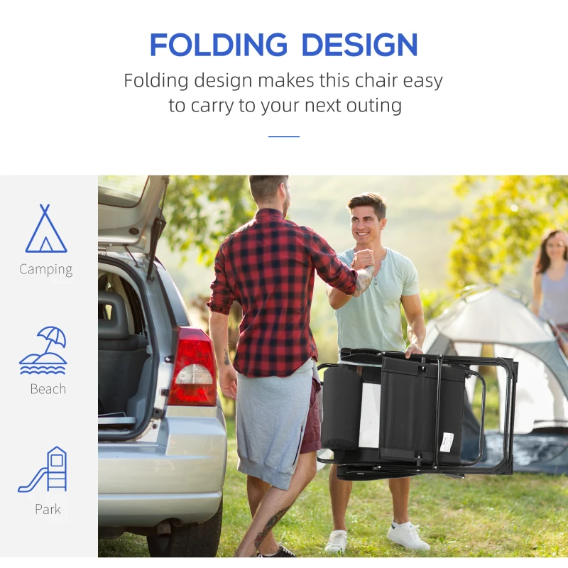 Outsunny Set of 4 Folding Patio Chairs, Camping Chairs with Adjustable Sling Back, Removable Headrest, Armrest for Garden, Backyard, Lawn, Black