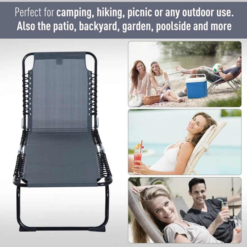 Outsunny Set of 2 Folding Chaise Lounge Chairs, Outdoor Sun Tanning Chairs with Reclining Back, Gray
