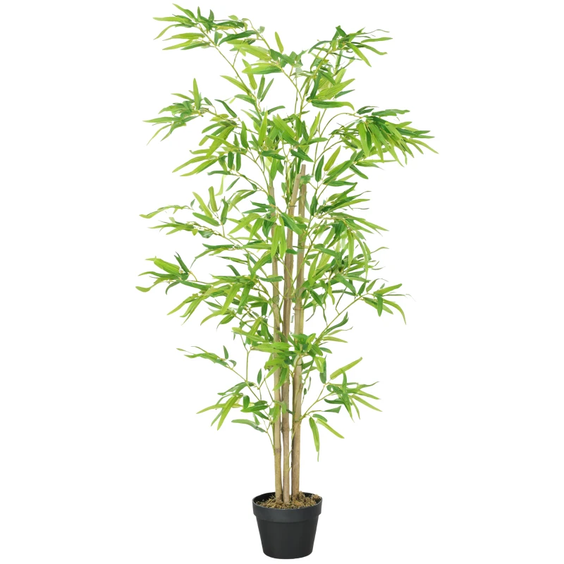 Outsunny Artificial Bamboo Tree, 5ft Fake Tree with Realistic Leaf and Natural Trunk, Decorative Plant in Nursery