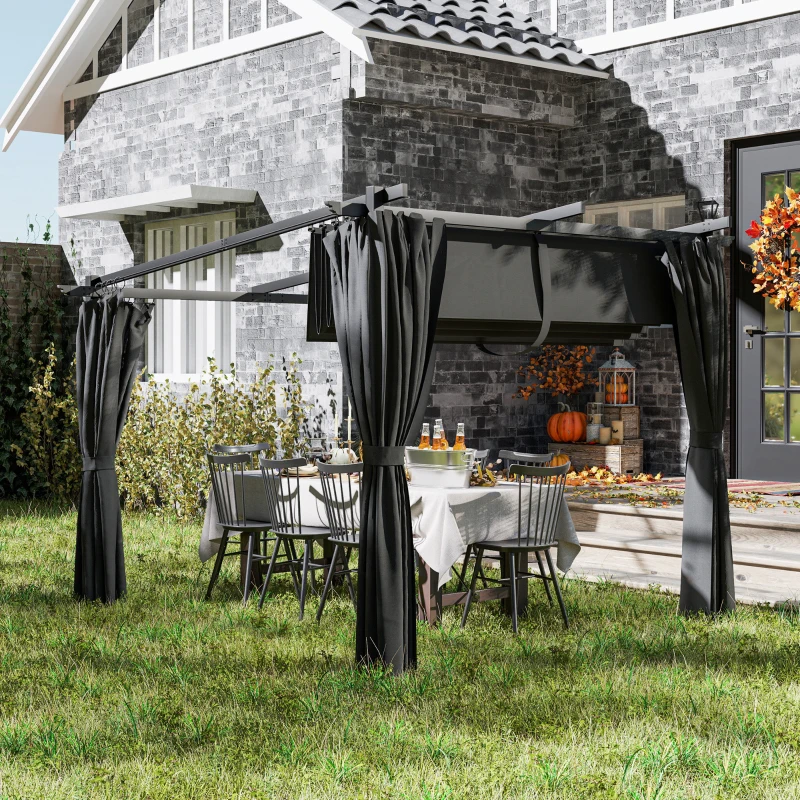 Outsunny 8' x 8.5' Metal Retractable Pergola Canopy with Sidewalls, Outdoor Gazebo UPF30+ Sun Shade Shelter for Garden, Deck